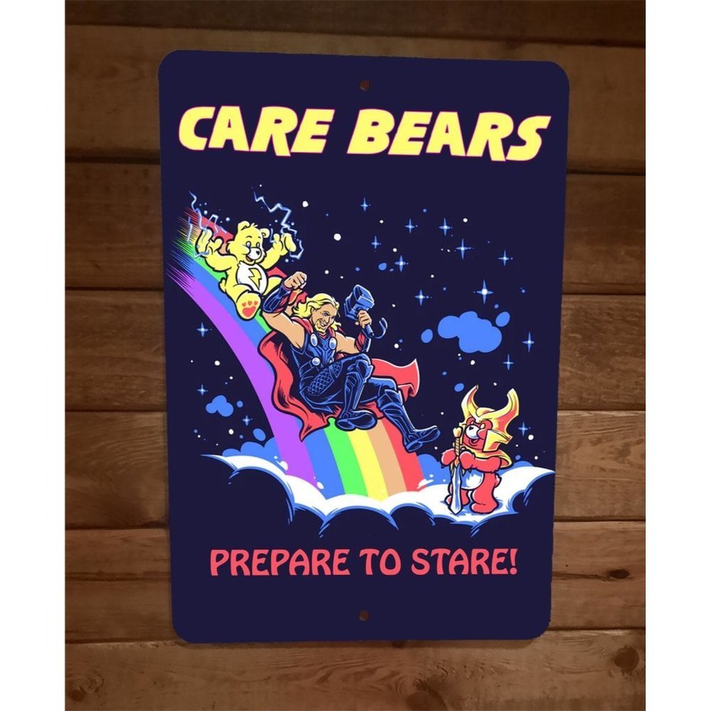 Care Bears Prepare to Stare Marvel Comics Thor Parody 8x12 Metal Wall Sign